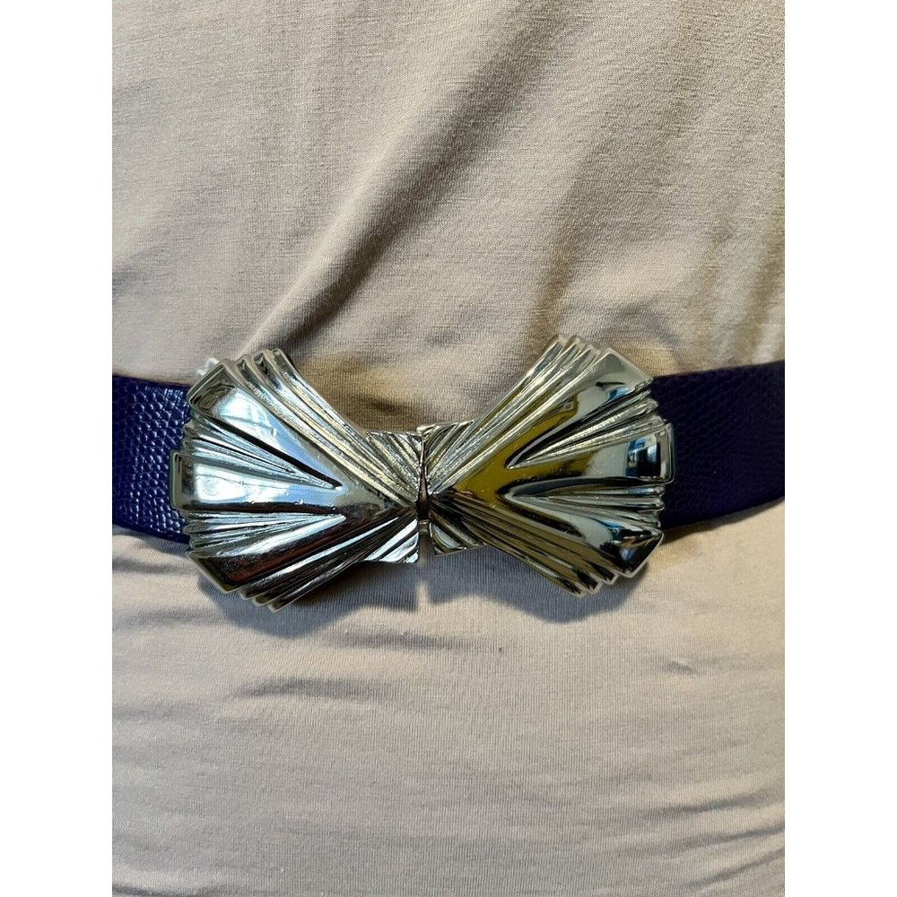 Vintage 80's Silver Double Shell Belt Buckle with Purple Changeable Belt